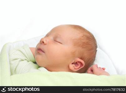 Closeup of Sleeping Newborn Baby on White Background