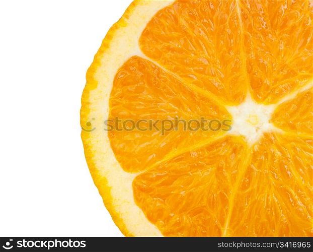 Closeup of Slice of Orange on White Background