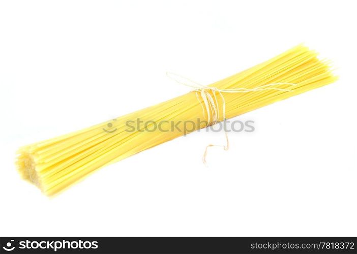 Closeup of spaghetti on white background