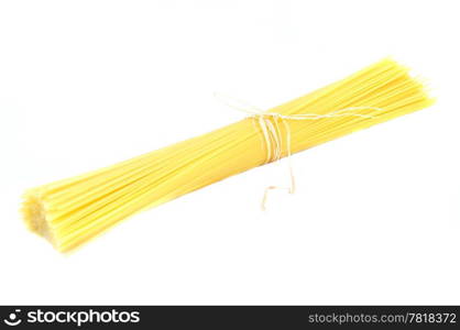Closeup of spaghetti on white background