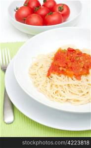 Closeup of Spaghetti With Tomato Sauce