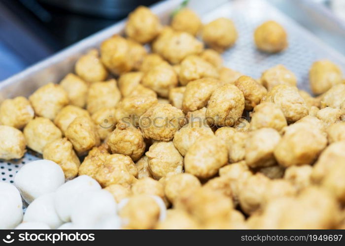 Closeup of Steamed Shrimp balls, thai street food market