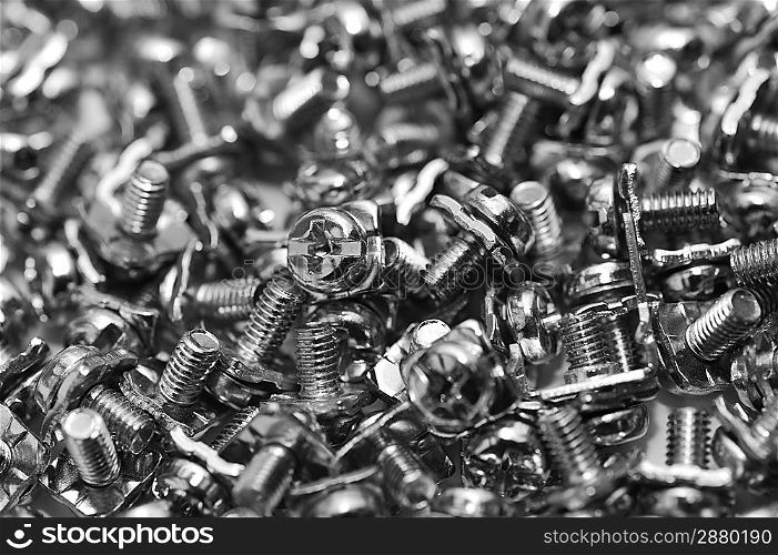 Closeup of steel screws background