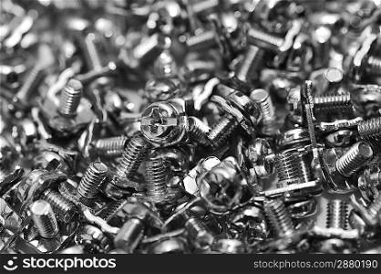 Closeup of steel screws background