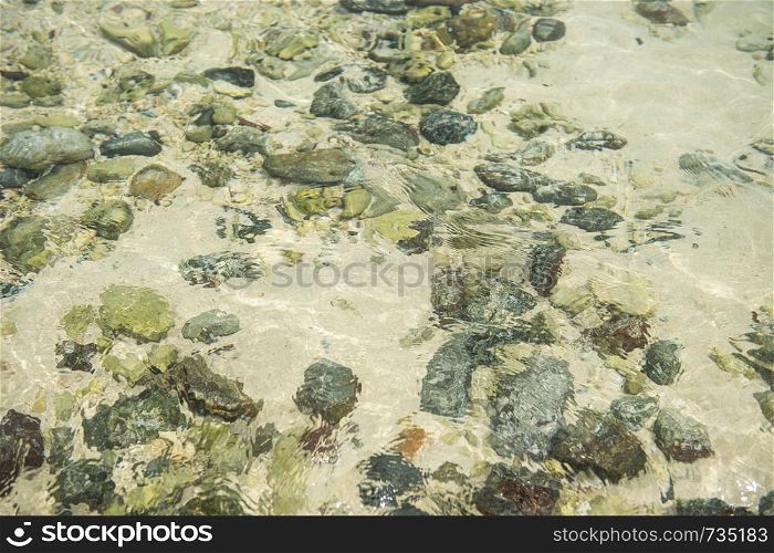 Closeup of stone in under water on the beach background