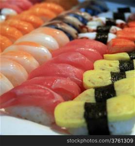 closeup of sushi rolls traditional japanese food