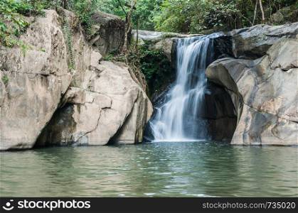 Closeup of Tadduan Waterfall in Forest Landscape, Sukhothai, Thailand