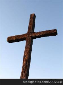 Closeup of the cross up on the hill in Ventura California.