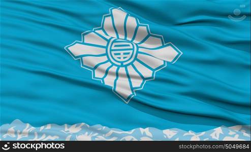 Closeup of Toyama Flag, Capital of Japan Prefecture. Closeup of Toyama Flag, Capital of Japan Prefecture, Waving in the Wind, High Resolution
