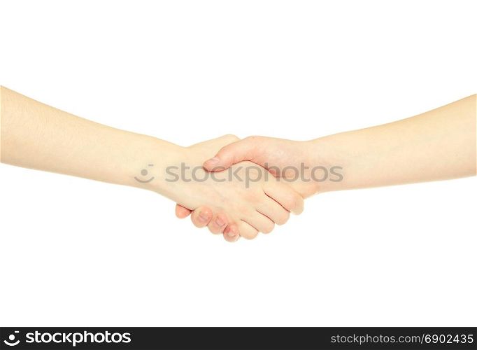 closeup of two men shaking hands isolated over white