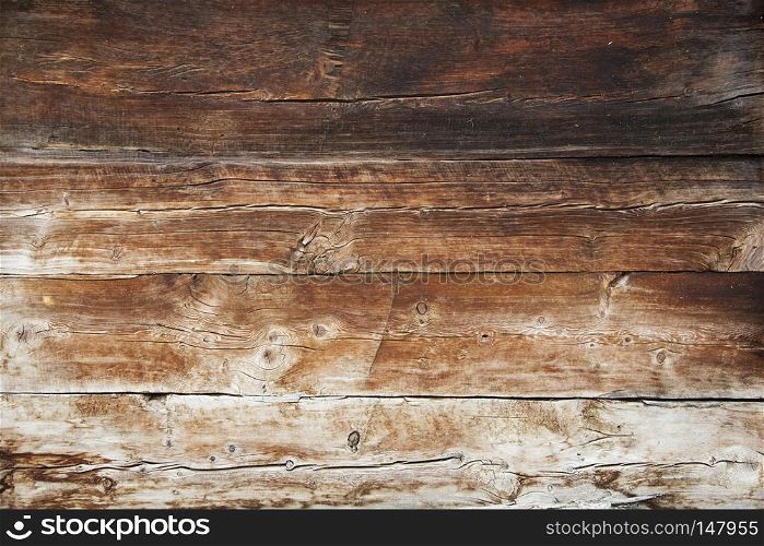 closeup of very old grungy brown wooden weathered planks of door or barn