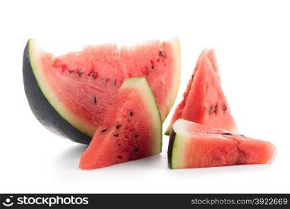 Closeup of watermelon slices on white background