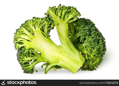 Closeup of whole and half broccoli isolated on white background