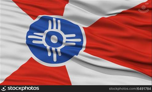 Closeup of Wichita City Flag, Waving in the Wind, Kansas State, United States of America