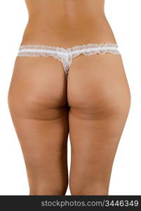 Closeup of woman buttocks on a white