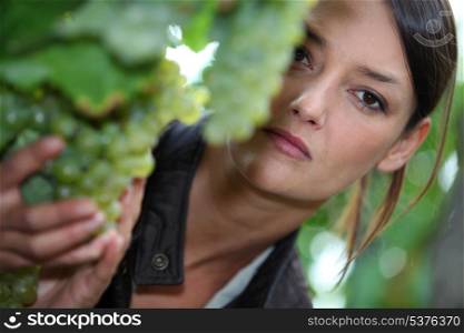 Closeup of woman in a vineyard