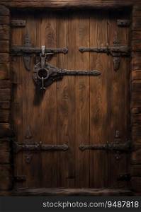 Closeup on a Wooden Door in Dungeon Wall. Generative ai. High quality illustration. Closeup on a Wooden Door in Dungeon Wall. Generative ai