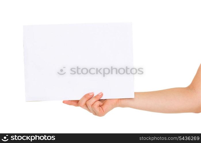 Closeup on blank paper in woman hand