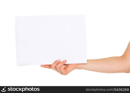 Closeup on blank paper in woman hand