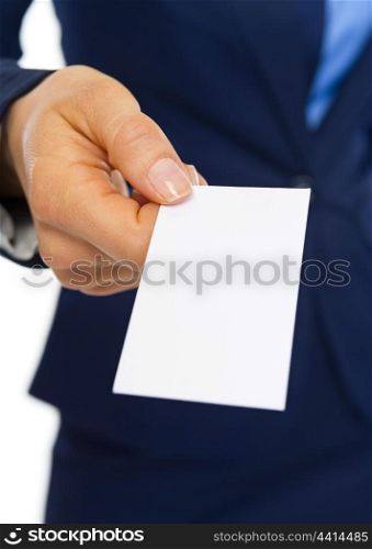 Closeup on business card in hand of business woman