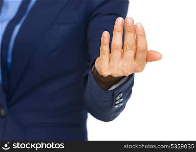 Closeup on business woman beckoning with hand