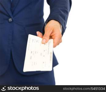Closeup on business woman giving air tickets