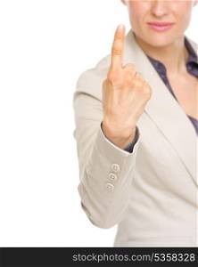 Closeup on business woman showing one finger