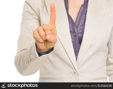 Closeup on business woman showing one with fingers