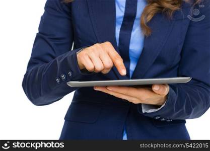 Closeup on business woman working on tablet pc