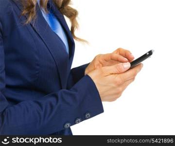 Closeup on business woman writing sms