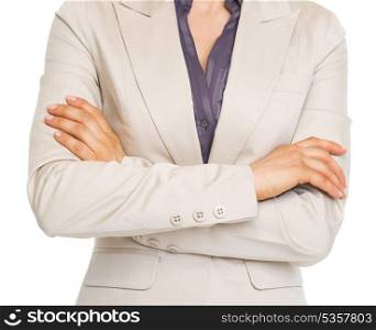 Closeup on crossed hands of business woman