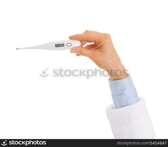 Closeup on doctor hand holding thermometer