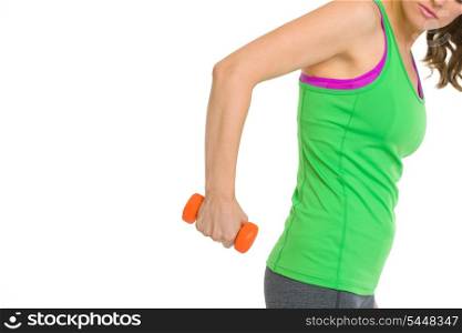 Closeup on fitness young woman making exercise with dumbbells