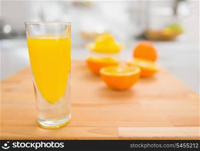 Closeup on glass of fresh orange juice