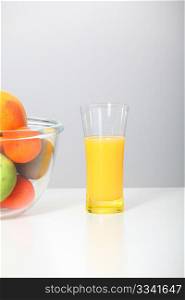 Closeup on glass of fruit juice
