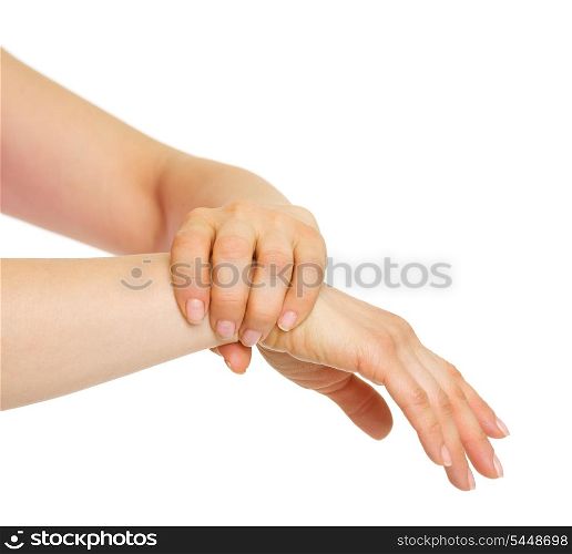 Closeup on hand holding wrist