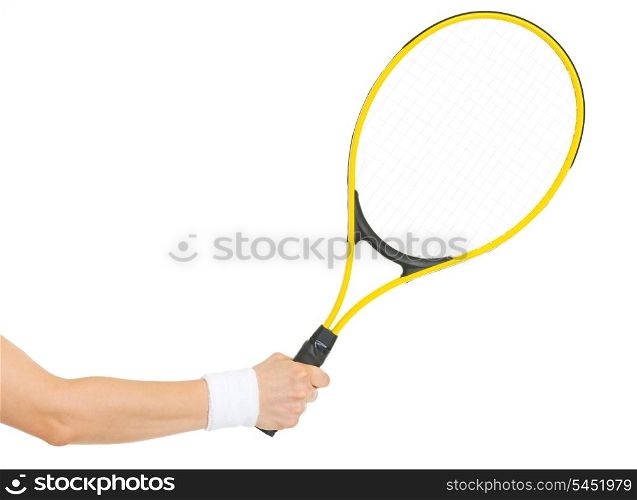 Closeup on hand with tennis racket