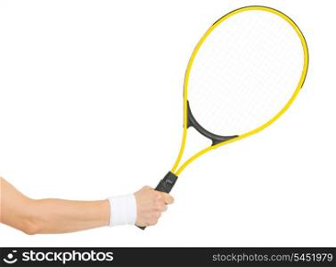 Closeup on hand with tennis racket