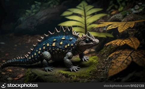 Closeup on head herbivorous dinosaur. Prehistoric reptile. Generative AI.. Closeup on head herbivorous dinosaur. Prehistoric reptile. Generative AI