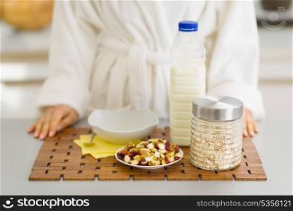 Closeup on healthy breakfast ready for young woman