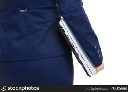 Closeup on laptop in hand of business woman