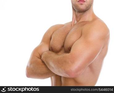 Closeup on muscular man showing chest muscles