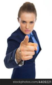 Closeup on serious business woman threatening with finger