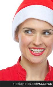 Closeup on smiling young woman in Santa hat