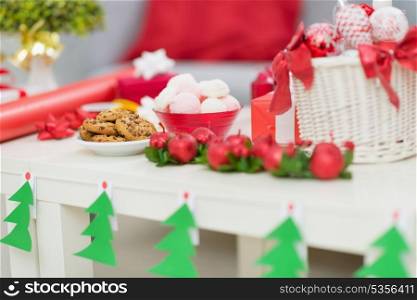 Closeup on table with Christmas decorations