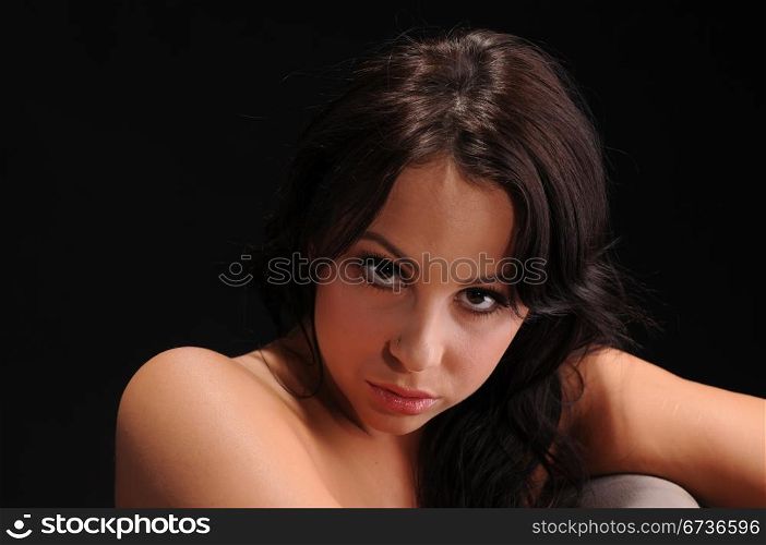 Closeup on the face of a beautiful young brunette