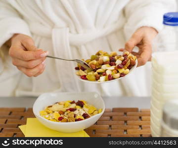 Closeup on woman making healthy breakfast