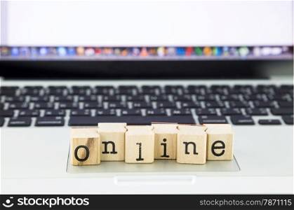 closeup online wording stack on laptop, network and technology concept and ideas