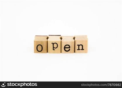 closeup open wording isolate on white background