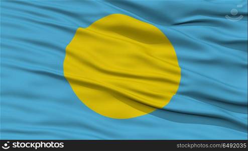 Closeup Palau Flag, Waving in the Wind, 3D Rendering